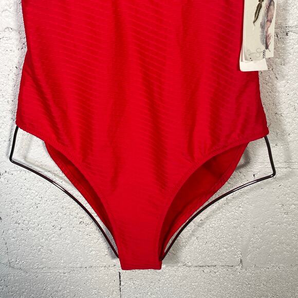 Jessica Simpson Pretty in Pique Twist Front One Piece Swimsuit red Medium - Picture 4 of 10